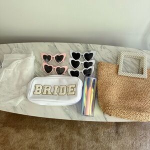 Bride Accessories Set with Sunglasses and Straw Bag